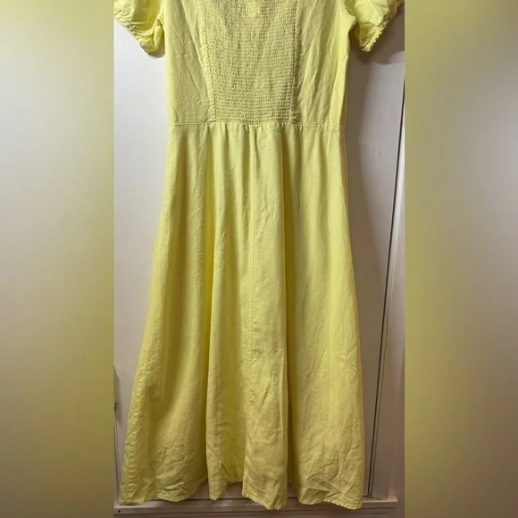 Gap Linen Cotton Blend Cottagecore Yellow Midi A Line Short Sleeve Dress 4 Tall - Picture 10 of 12
